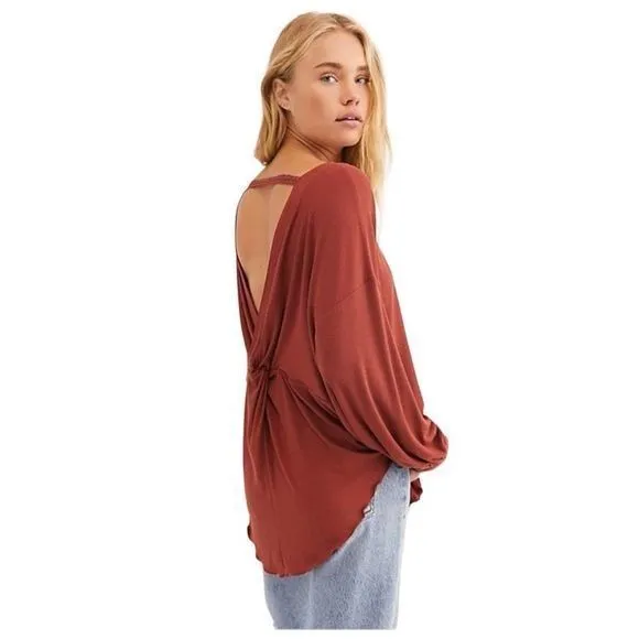 Free People Shimmy Shake Long Sleeve Open Back Top in Cowboy - Image 2