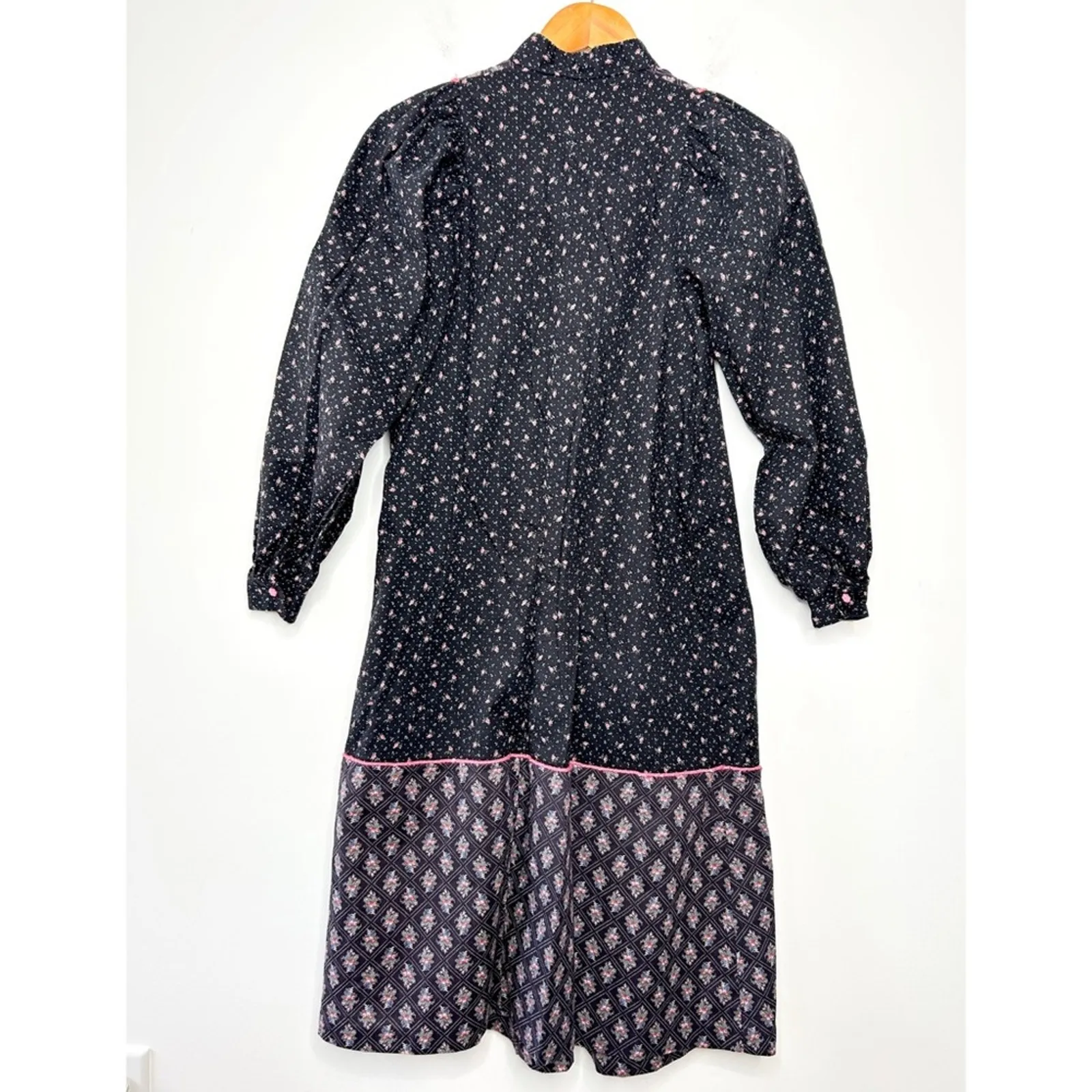 Vintage Cottage Dress Womens Small Prairie Modest Country Boho Trad Wife Costume Blue - Image 2