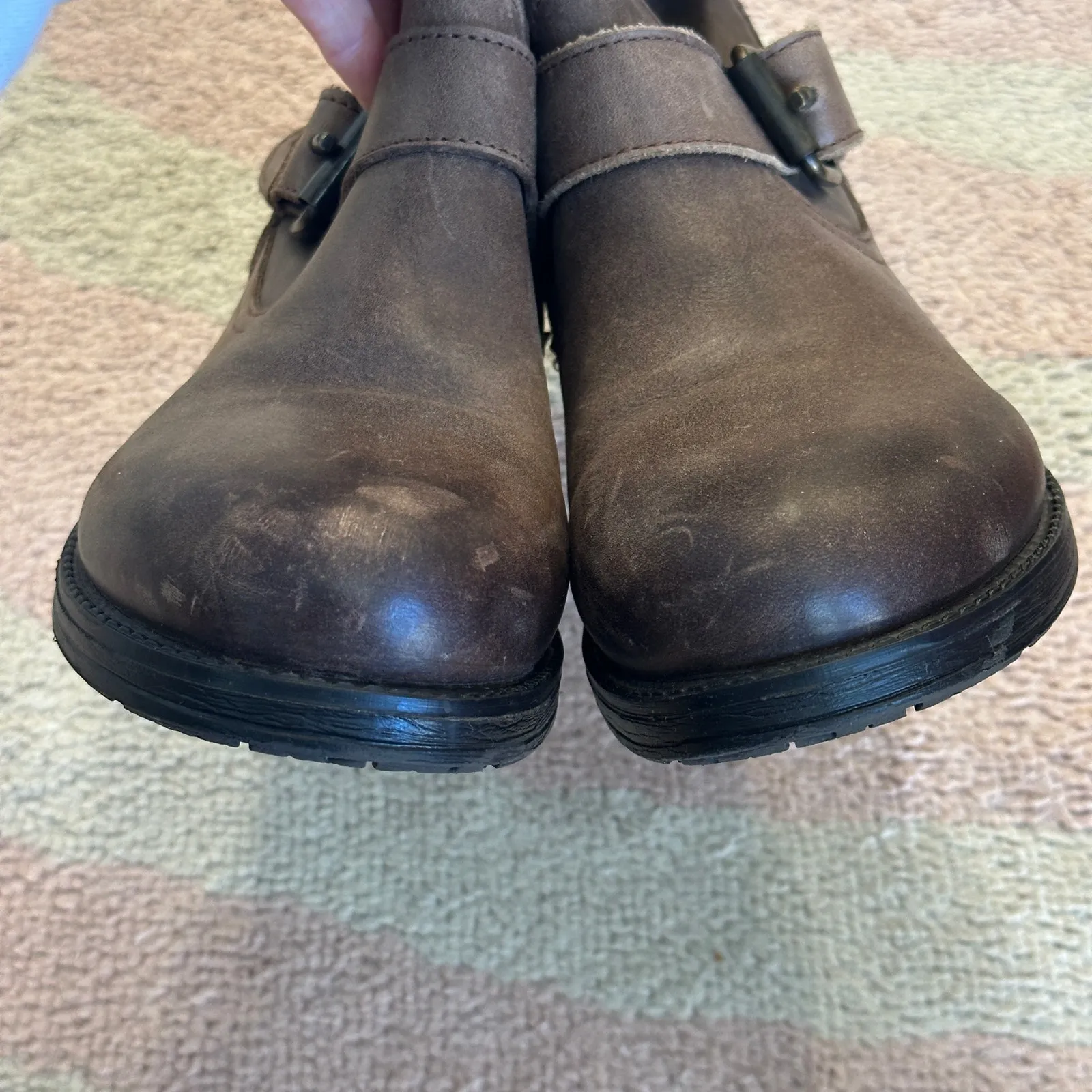 Artisan Zigi Elicia Brown Leather Moto Buckle Ankle Boots Biker Motorcycle Boho - Image 3