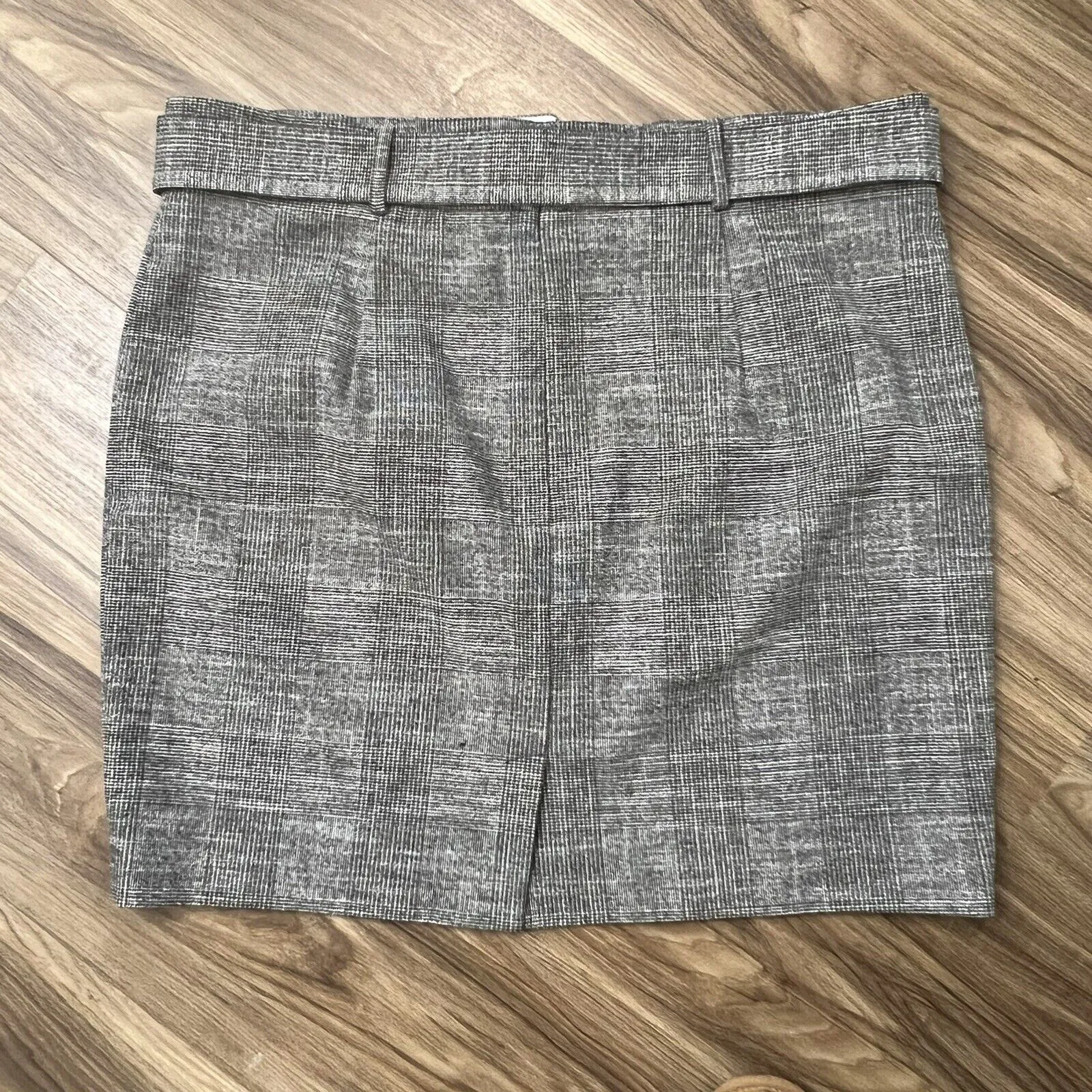 H&M Plus Sz 18 Skirt With Belt Dark Gray Glen Plaid Check Knee Length Schoolgirl - Image 11