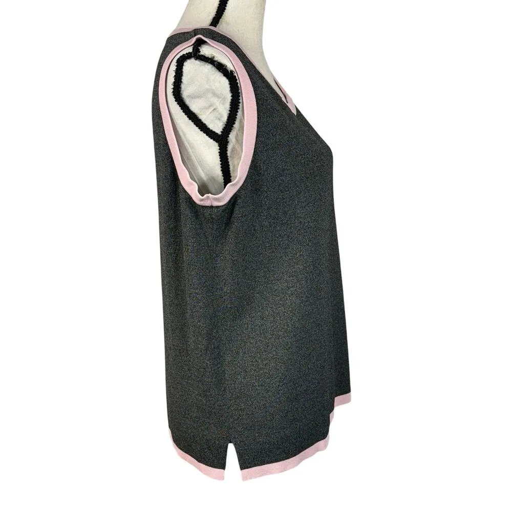 Dressbarn 14/16 Sweater Tank Top Stretch Side Slits Marled Square Neck Gray Pink - Image 3