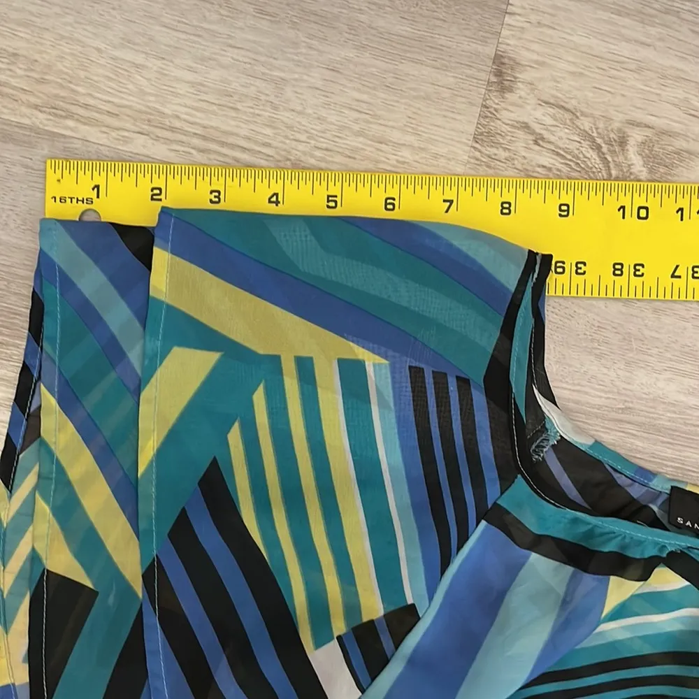 Blue Black Yellow White Striped Sheer Short Sleeve Blouse XL - Image 9