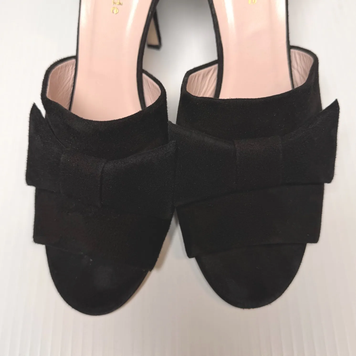 Kate Spade Black Suede Bow Heels D Orsay Pumps Womens Size 7.5 B Made in Italy - Image 4