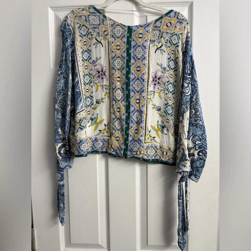 Free People Lola Floral Kimono Crop  Mixed Print Tie Butterfly Sleeves Size XS - Image 4