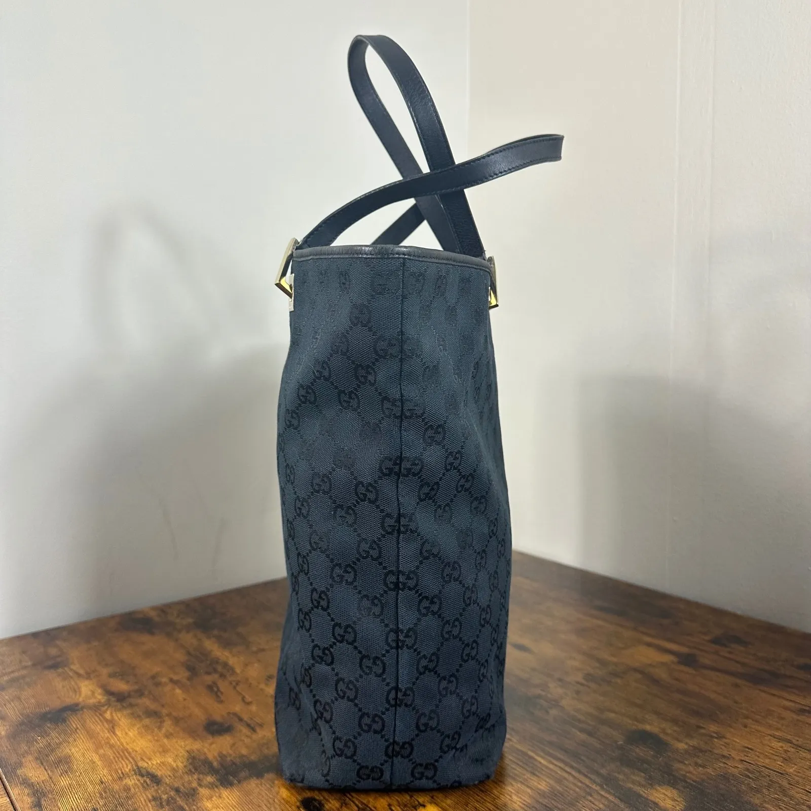 Gucci GG Canvas Tote Bag Black Authentic Designer Handbag Purse Classic - Image 9