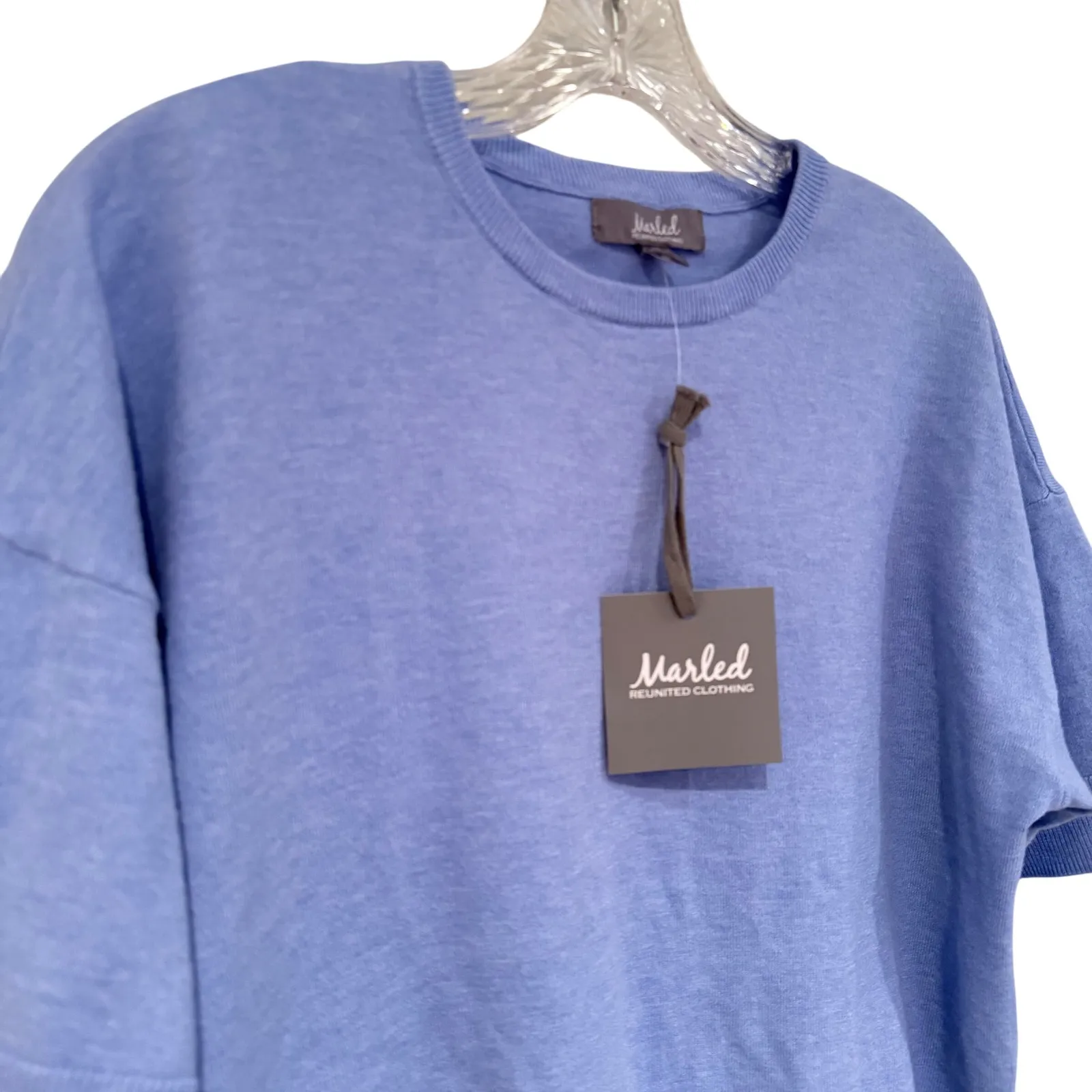 Marled Reunited Clothing Knit Cropped Sweater Women's Medium Blue Minimalist - Image 2