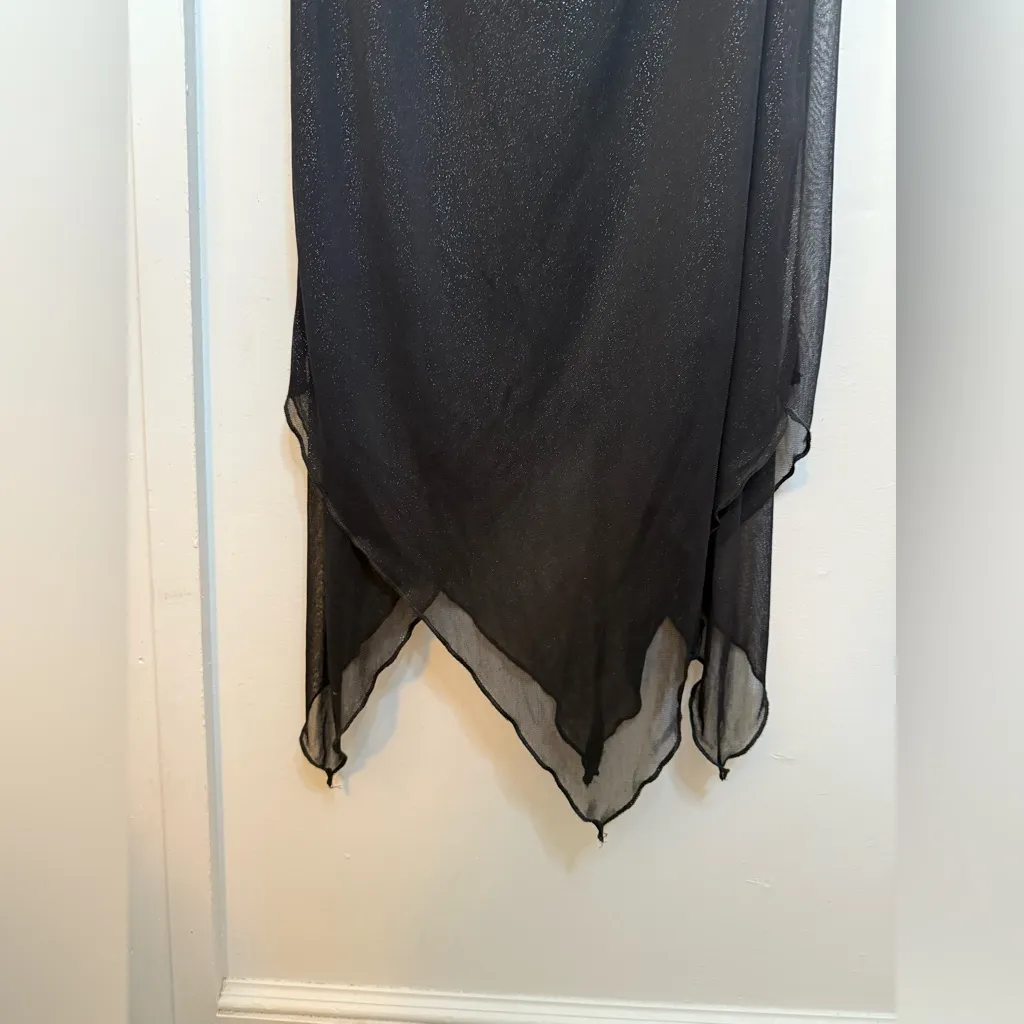 Ecru Studio Y2K Black Metallic Whimsygoth Fairy Asymmetrical Halter Dress - Image 5