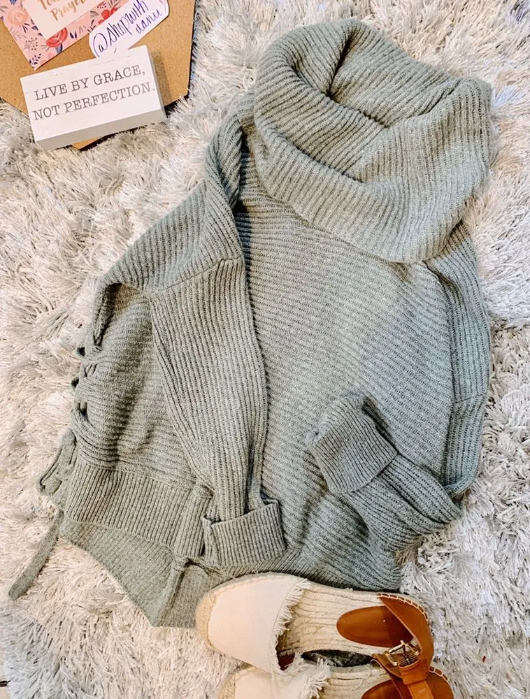 Boutique Green Cowl Neck Sweater - Image 2