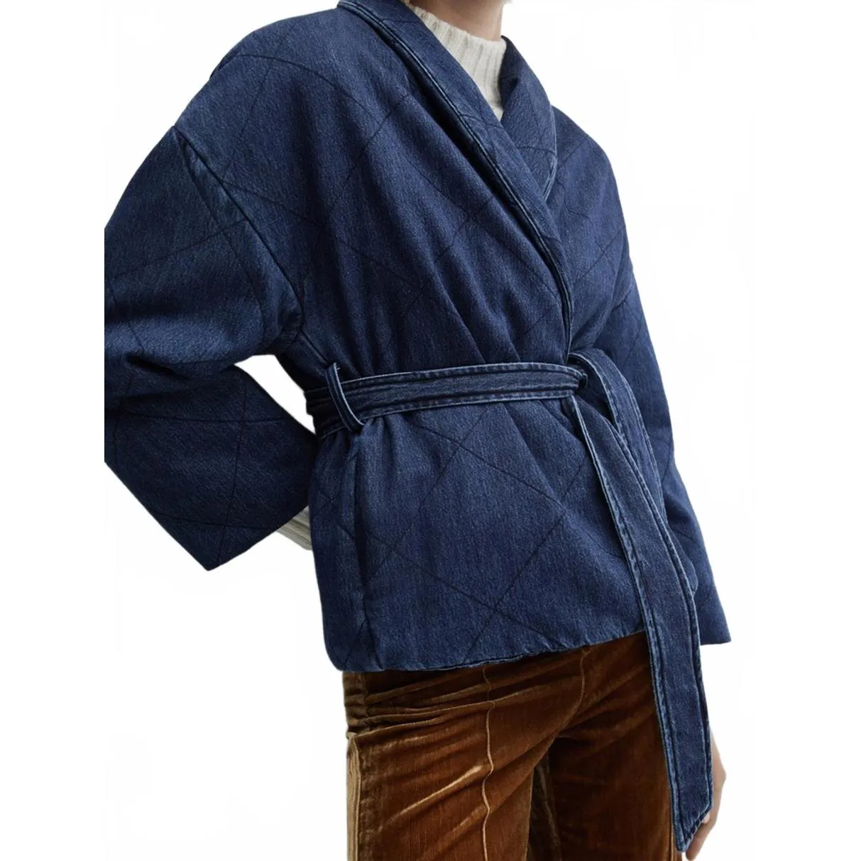 Mango Double-Breasted Denim Jacket Dark Blue Washed Denim NWT XXS - Image 2