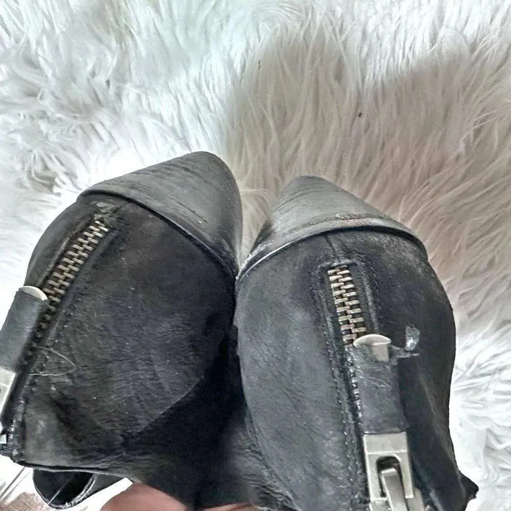 EILEEN FISHER | Cluster Black Leather Cross Strap Booties Ankle Boots | Size 11 - Image 4