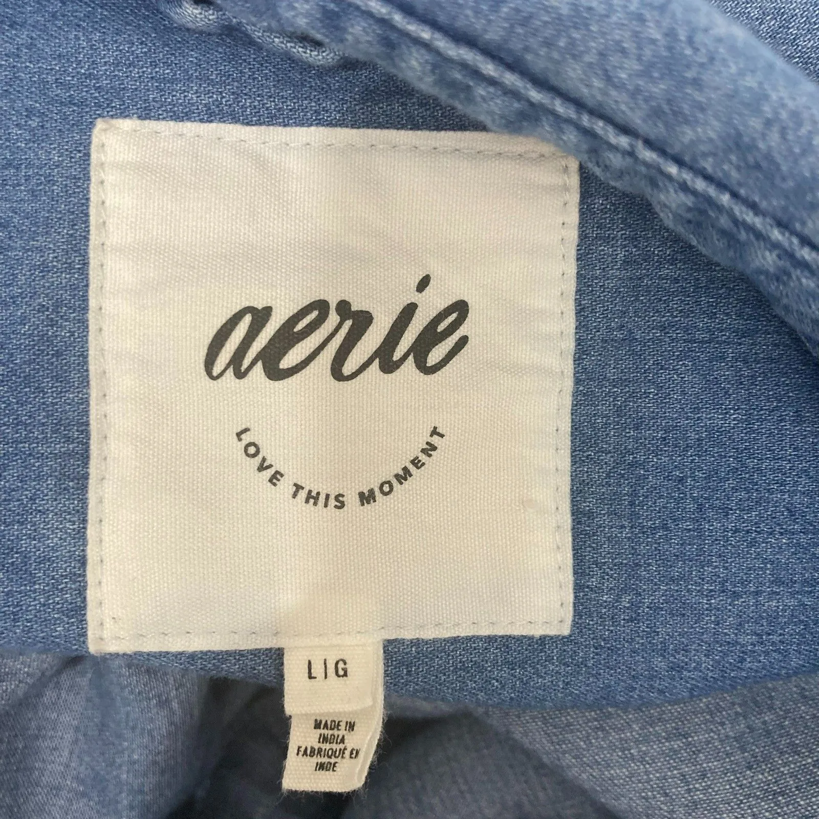 Aerie Anytime Fave Denim Shirt Women's L Oversized Long Sleeve Pockets Blue - Image 12