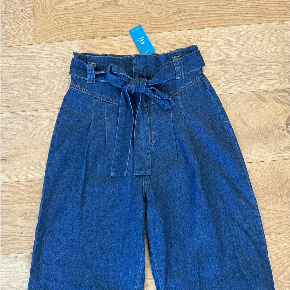 Cupshe Wide Leg Jeans Belted Edge Factor Size XS Blue - Image 2