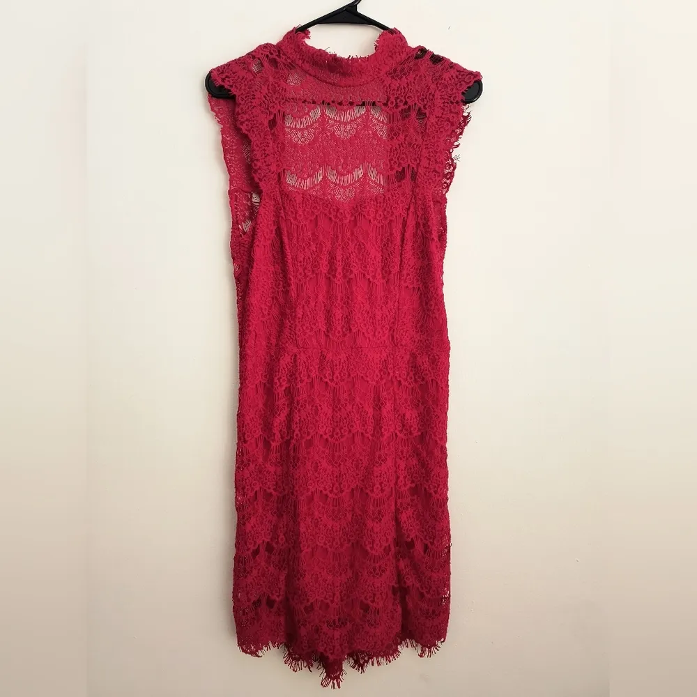 Free People Intimately Cherry Red Lace Openback Mini Dress Medium - Image 4