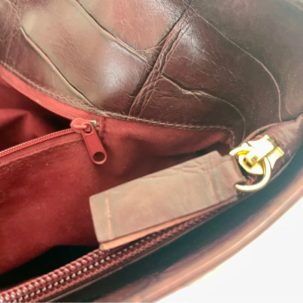 Authentic FALOR Handbag Made in Italy Braided Handle Crocodile Embossed Leather Purple - Image 4