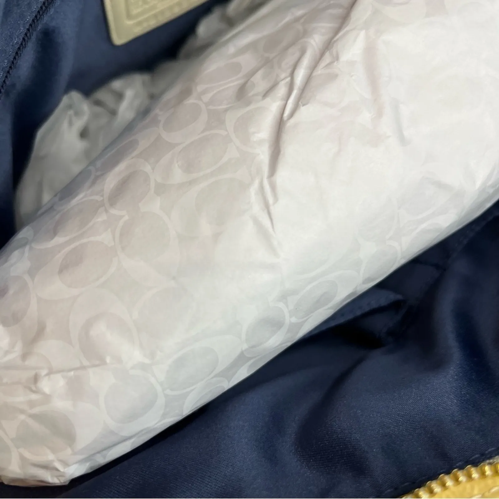 NWT Coach Signature Patent Leather Stitched Stripe Small Tote Butter Cream - Image 9