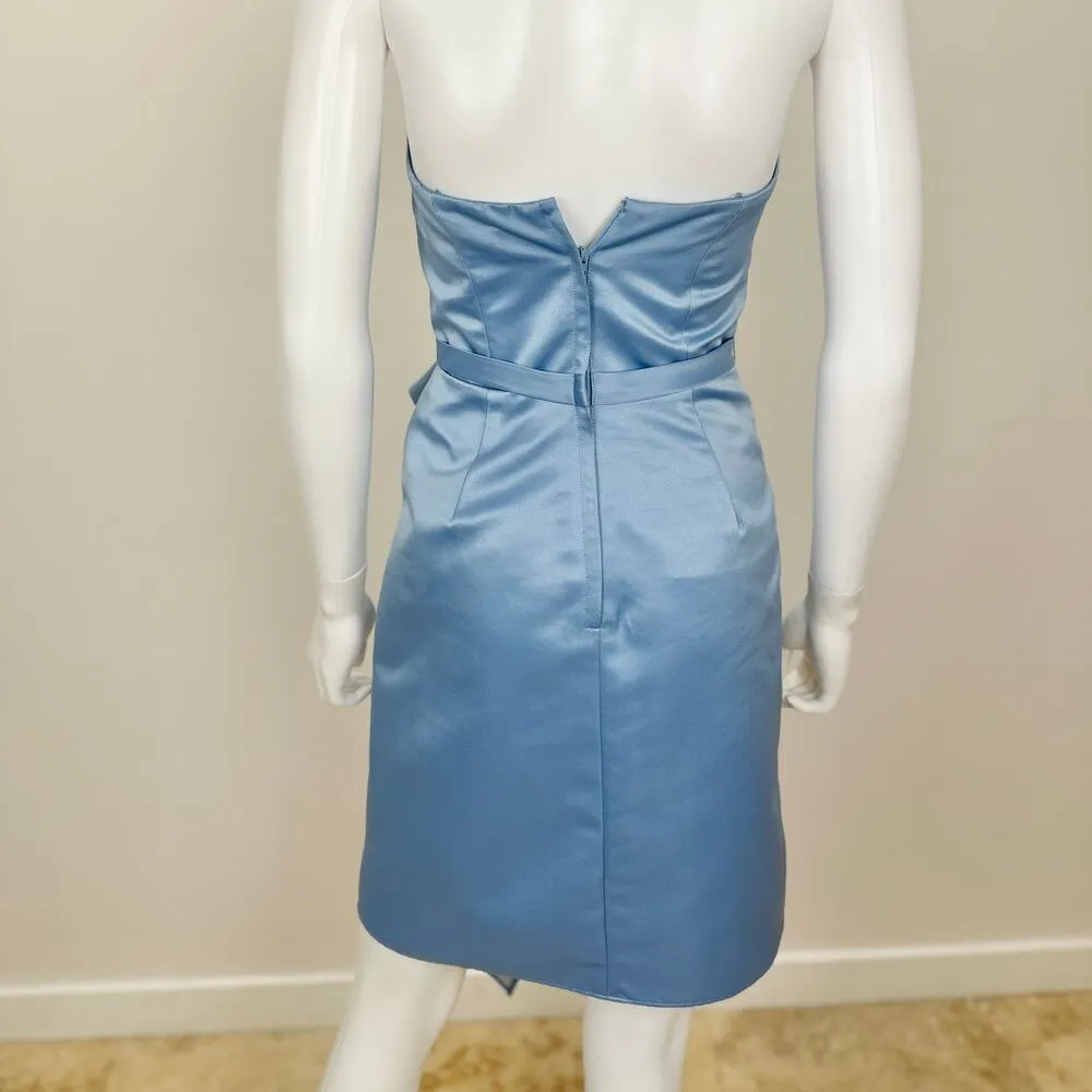 ABS Allen Schwartz Strapless Dress Light Blue Satin Corset Draped Pleated US 2 - Image 7