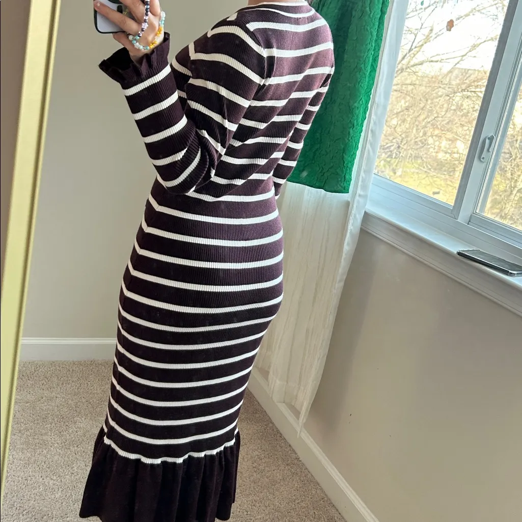 Striped Knit Midi ruffle Dress. S Black - Image 7