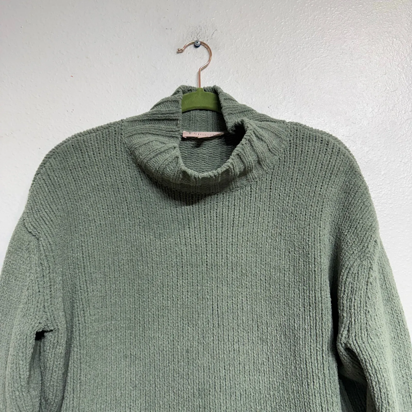 Philosophy Green Mock Neck Sweater Sz M - Image 3