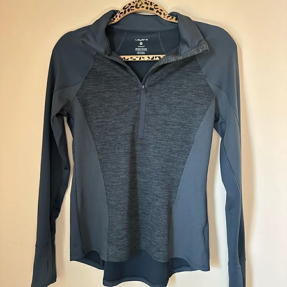 Layer 8 gray half zip ribbed athletic performance long sleeve activewear top Gray - Image 2