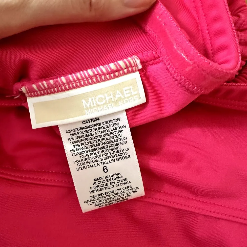 Michael Michael Kors Hot Pink Keyhole Halter One Piece Swimsuit Sz - Image 3