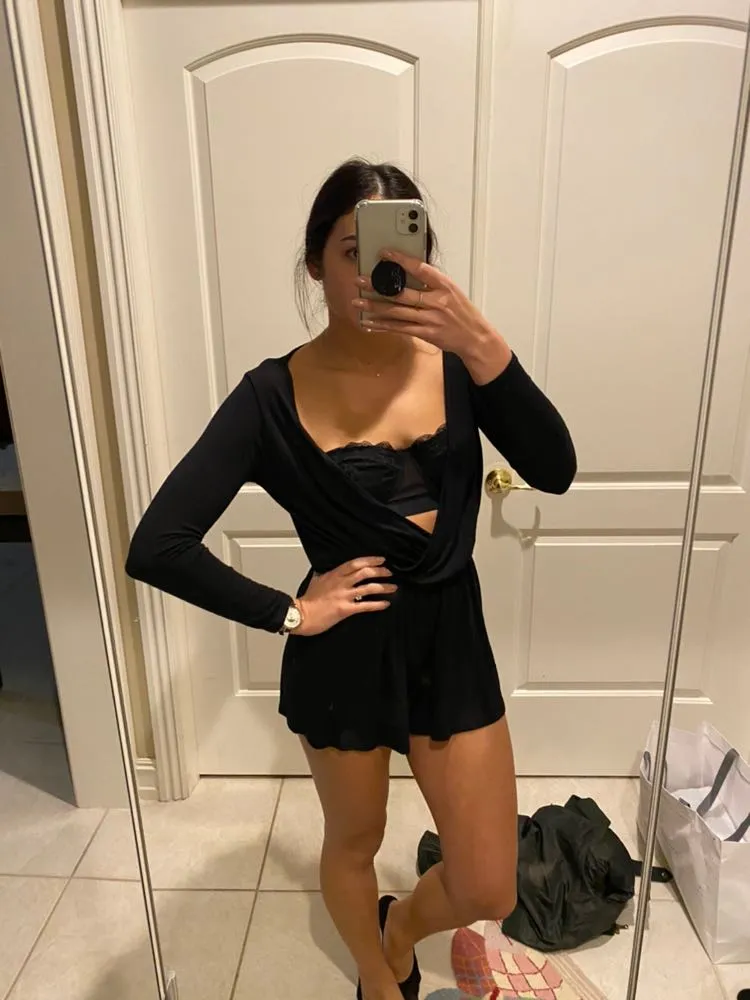 Black Deep V Romper Size 6 - Image 4