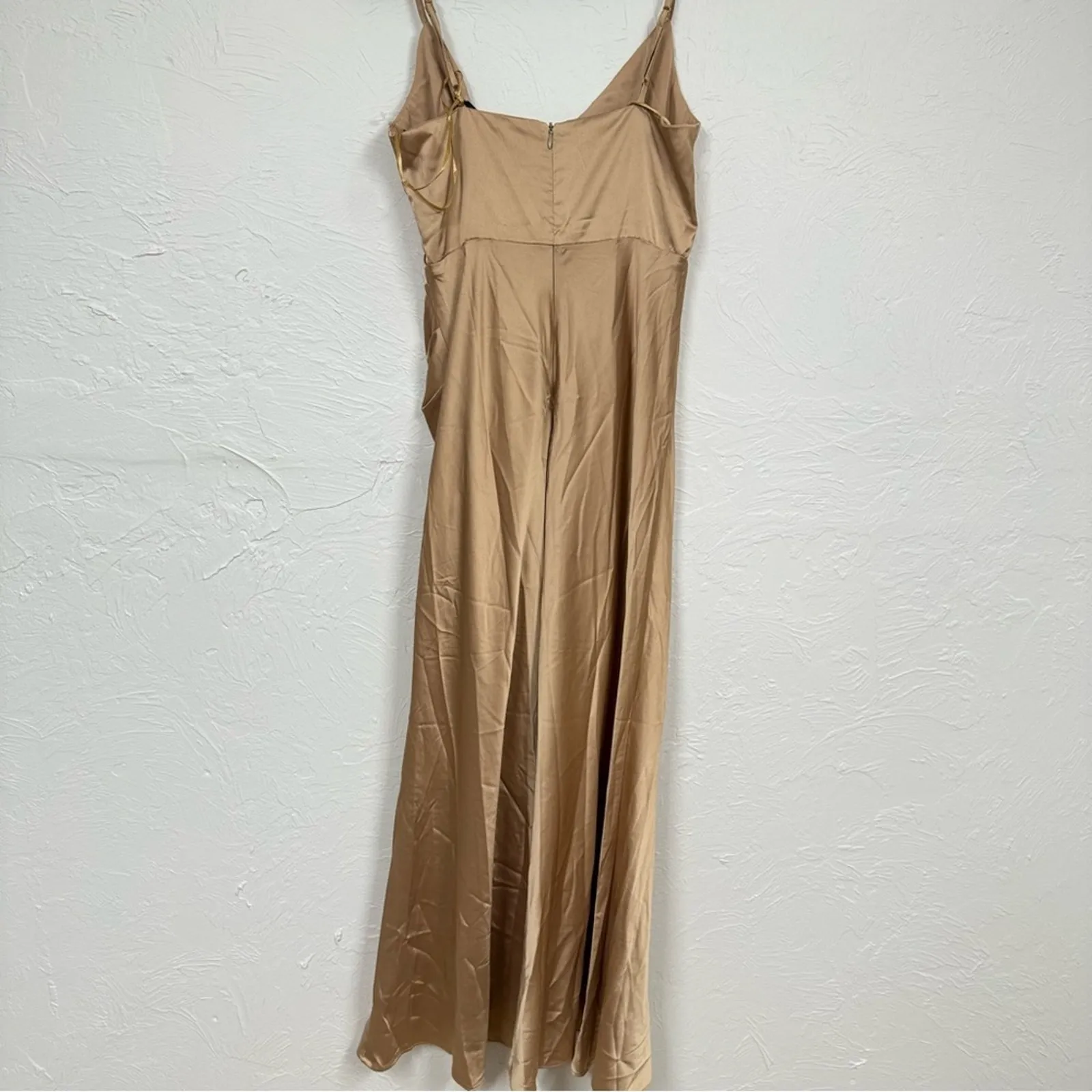Hello Molly Gold Faux Wrap Slip Dress Midi Formal Womens 4 Bridesmaid Draped - Image 7
