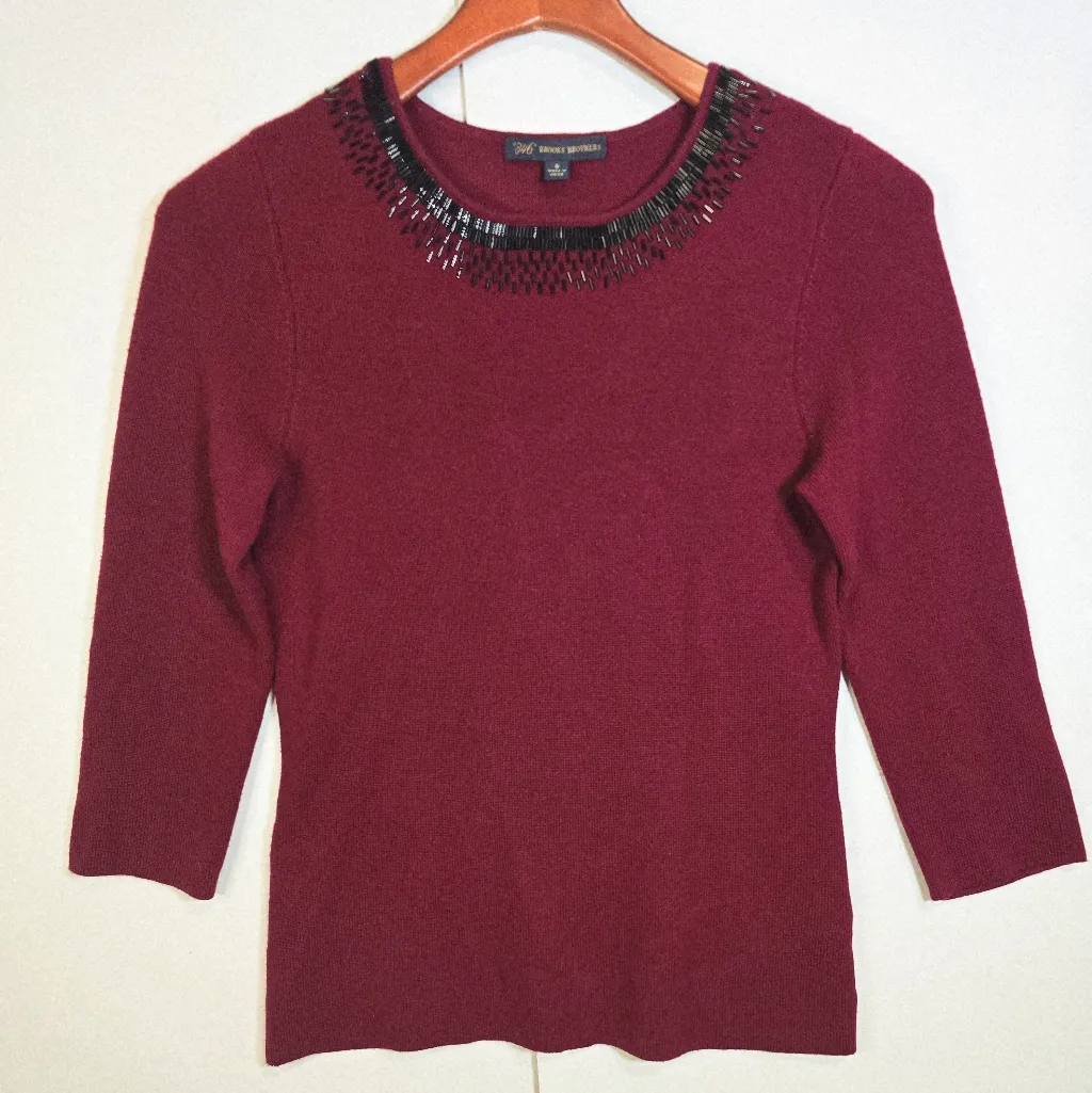 Brooks Brothers Knit 100% Merino Wool Sweater Womens Burgundy Pullover - Image 1