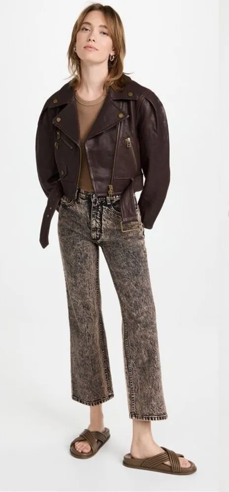 Veronica Beard Marea Leather Moto Jacket in Brown Size 2 NWT - Image 1