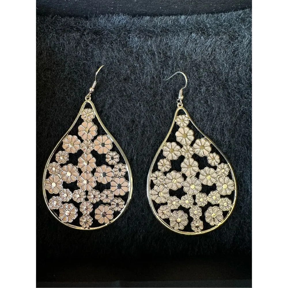 Gold Floral Earrings-Lightweight  - Image 2