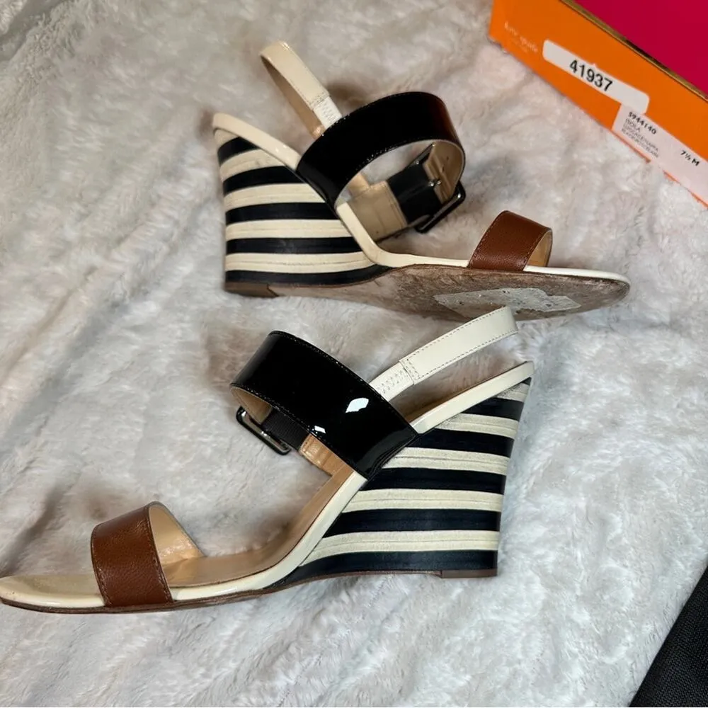 Kate Spade 7.5 M Slingback Wedge Sandal Stripes ISOLA Neutral Old Money Resort - Image 6