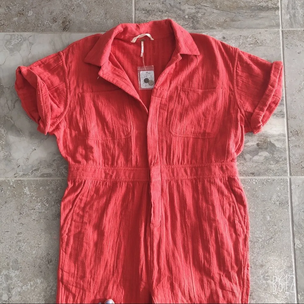 Slouchy Jumpsuit Cotton Red Woven Size S New w/Tag - Image 6