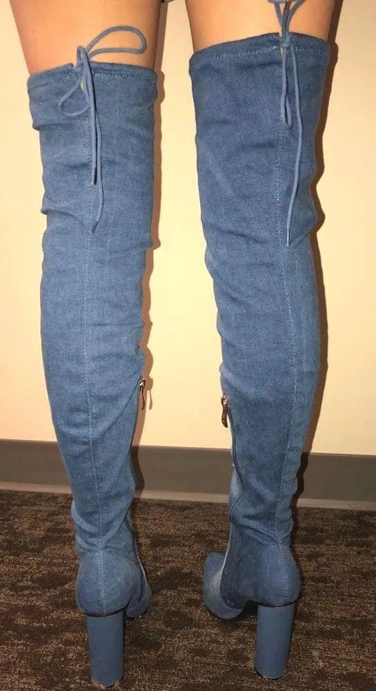 Denim Knee High Boots Blue Size 7 - Image 2