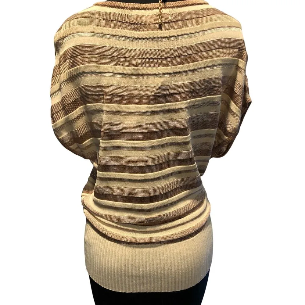Cache LUXE Peek A Boo Knit Deep V Top Metallic Kissed Banded Bottom NWT $128 - Image 5
