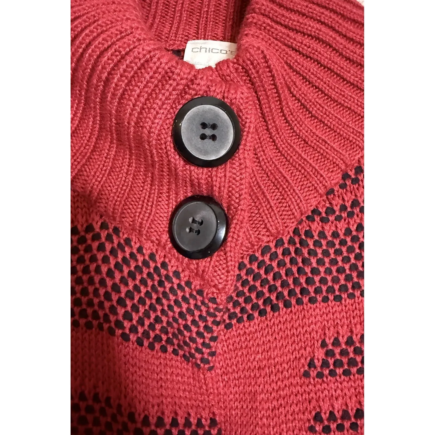Chicos 3 US XL Red Black Button Cardigan‎ Knit Flare Sleeve Travel Career Preppy - Image 4