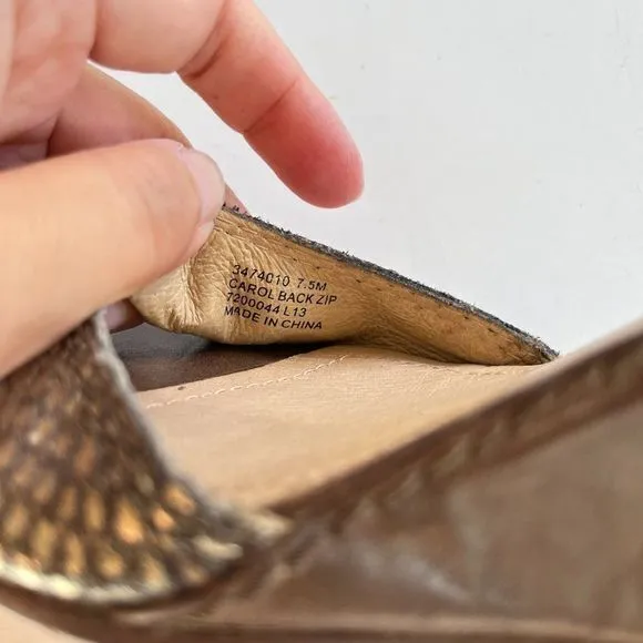 Frye Brown Leather Metallic Wedge‎ Zip Up Backs Sandals Ankle Strap Size 7.5M - Image 9