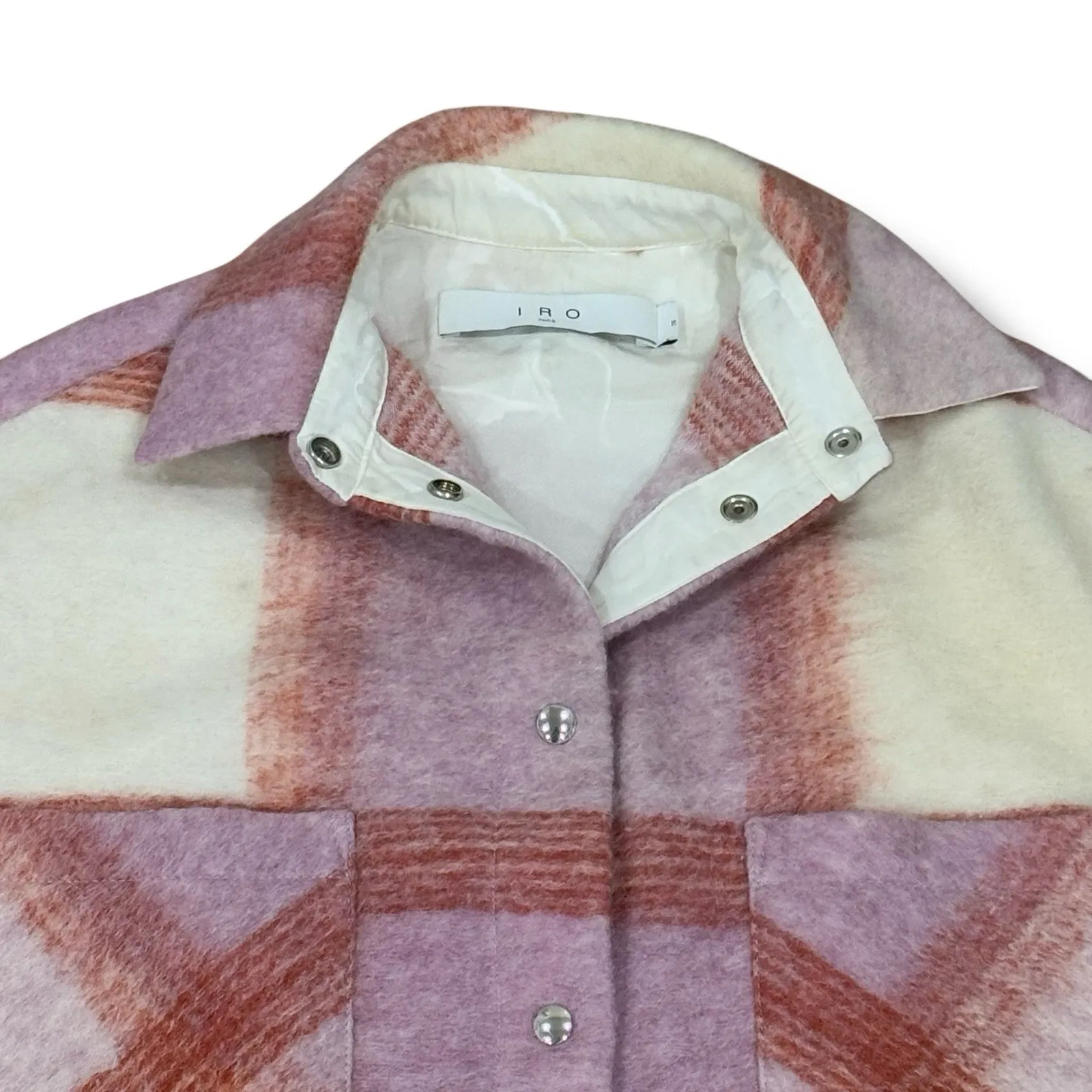 IRO Paris Lemina Size L (36) Pink Check Plaid Oversized Shacket Jacket Designer - Image 3