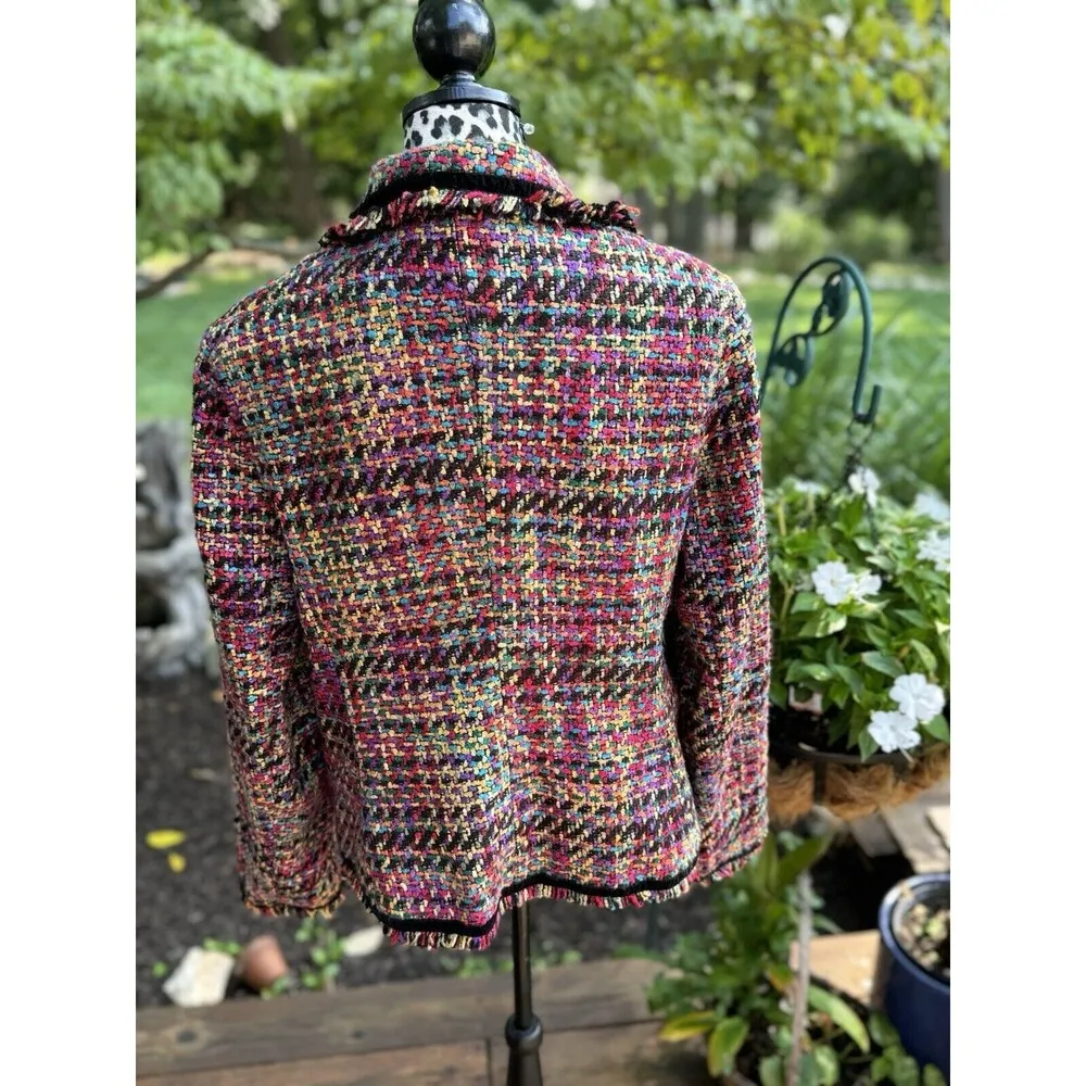 Sag Harbor Muti Colored Blazer Size 16 velvet trim pockets brass button - Image 3