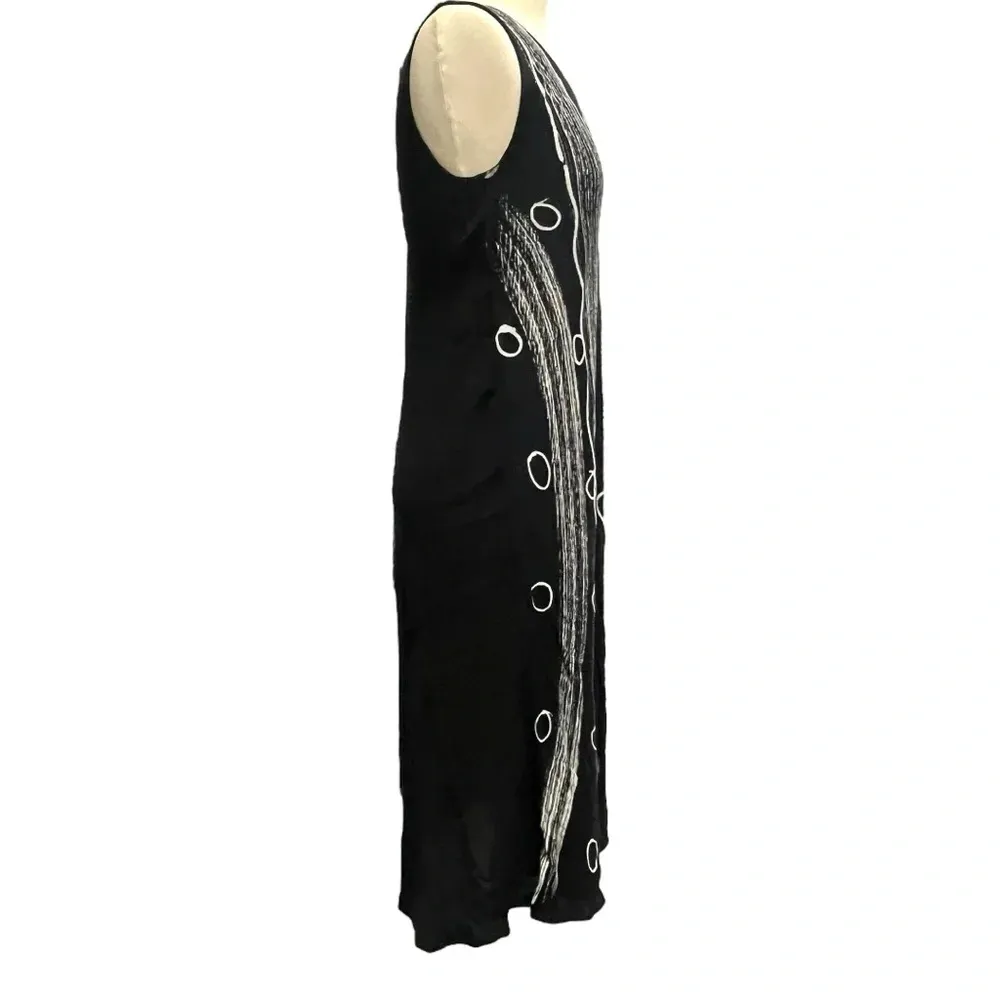 India‎ Boutique Boho Artisan Abstract Black White Floral Maxi Sheath Dress OS - Image 4
