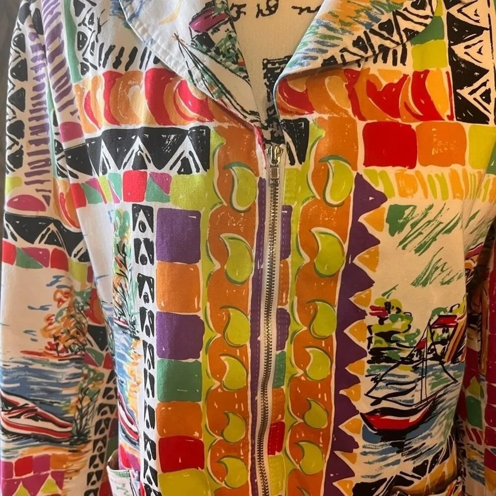 Vintage Harve Benard Women's 4 Multicolor Sailboat Travel Lined Full Zip‎ Jacket - Image 3