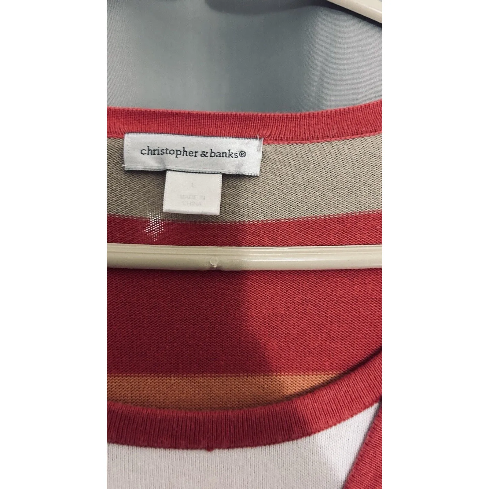 Christopher & Banks SZ L Y2K Retro Sweater Set Faux Orange Red Knit Cardigan - Image 6