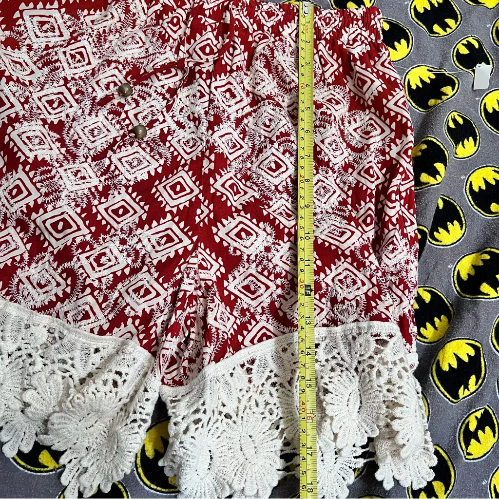 Women's Red and White Lace Trim Shorts - Image 10