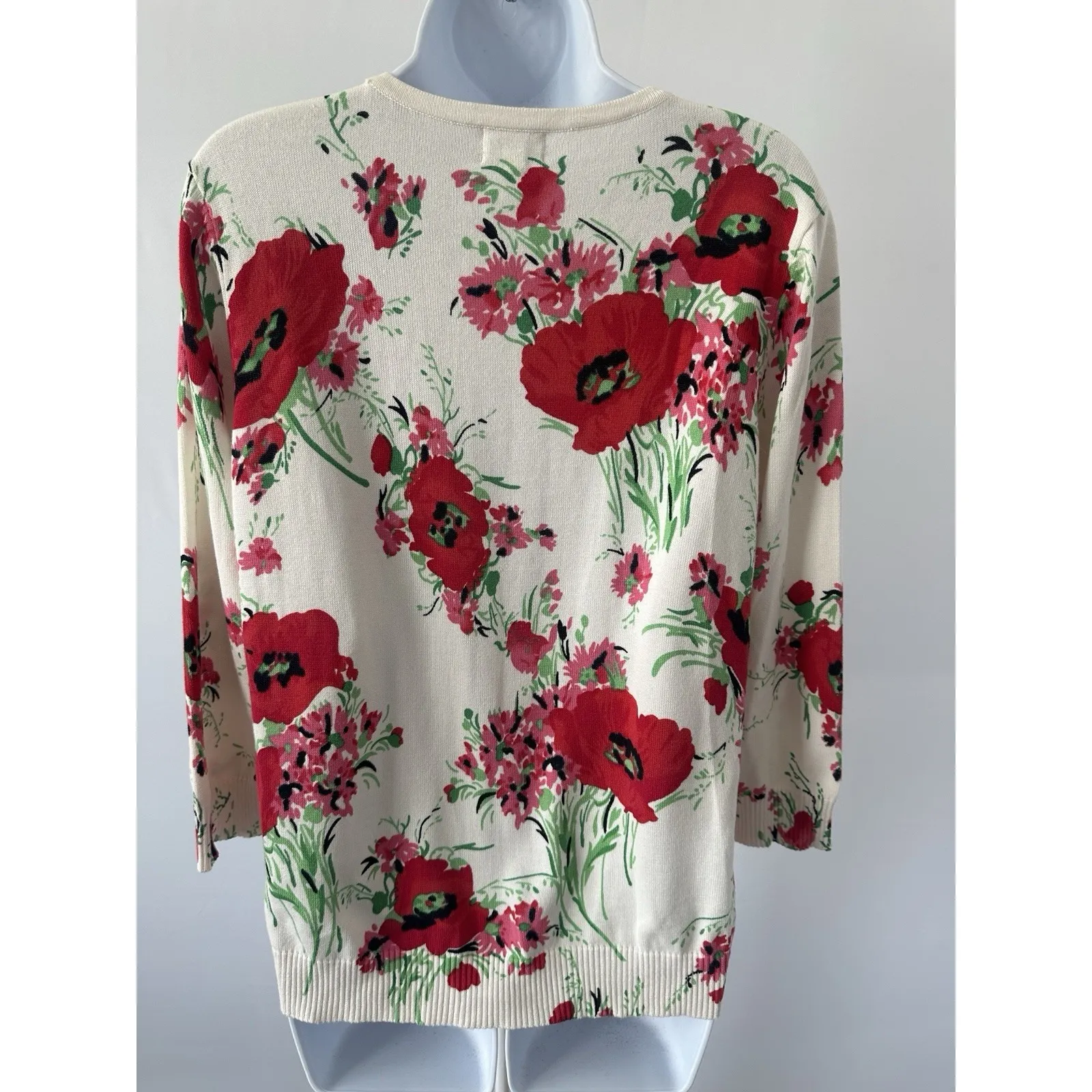 tabi Button Up Cotton Floral Print Cardigan Red Amaryllis, Sz: M (41) White Size M - Image 3