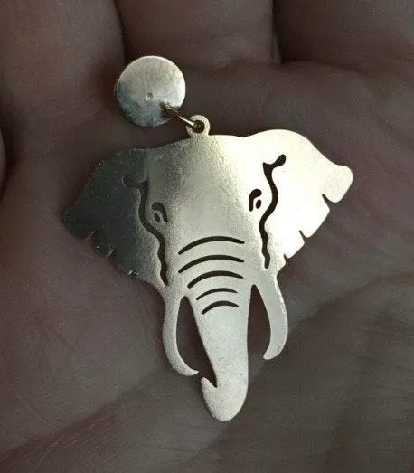 Gold Tone Elephant Thin Metal Pendant Big Hook Earrings University of Alabama - Image 3