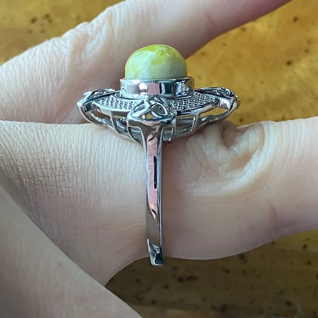 Natural Connemara Marble Sterling Silver Celtic Ring Size 7 - Image 3