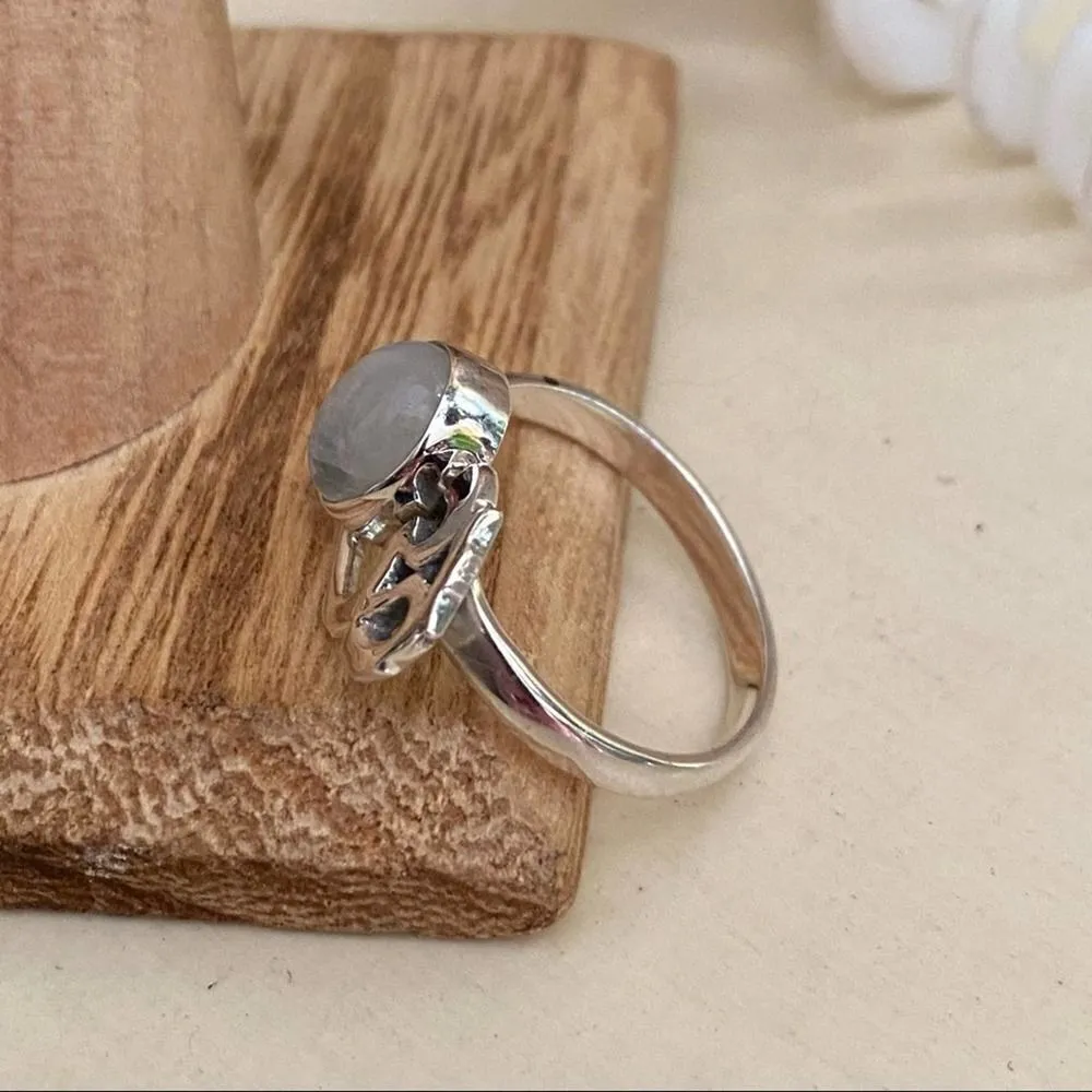 Om Rainbow Moonstone Solid Sterling Silver Ring Size 8.5 Silver - Image 5