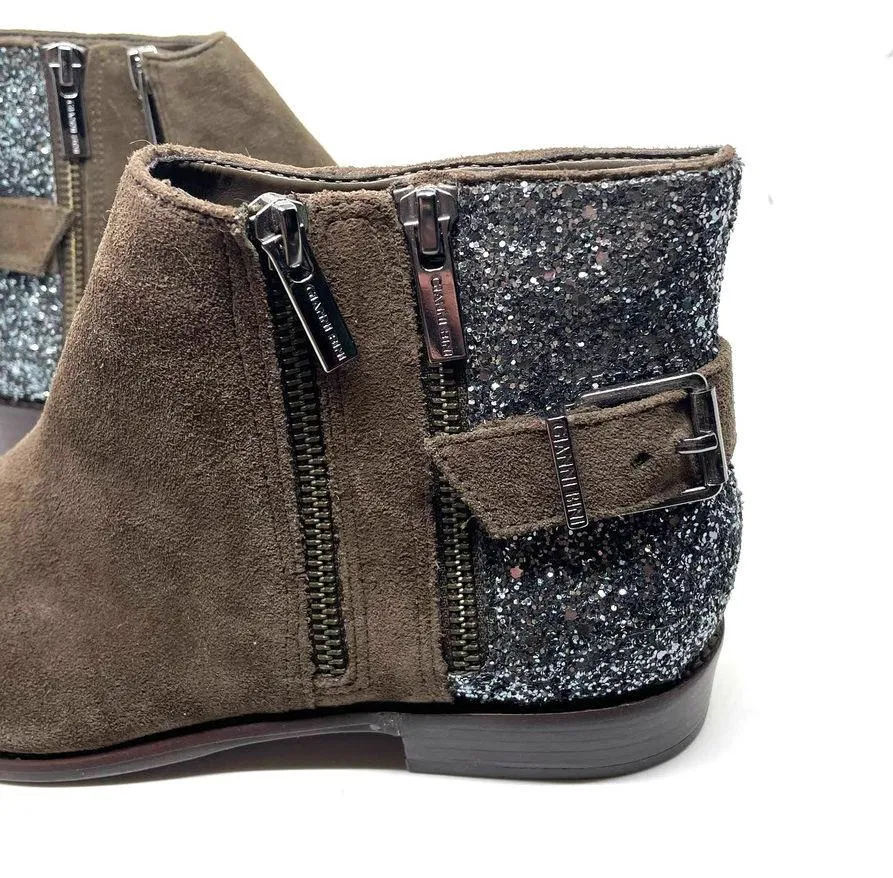 Gianni Bini Silver Glitter Heel Brown Suede Leather Almond Toe Ankle Boots 7.5 - Image 7