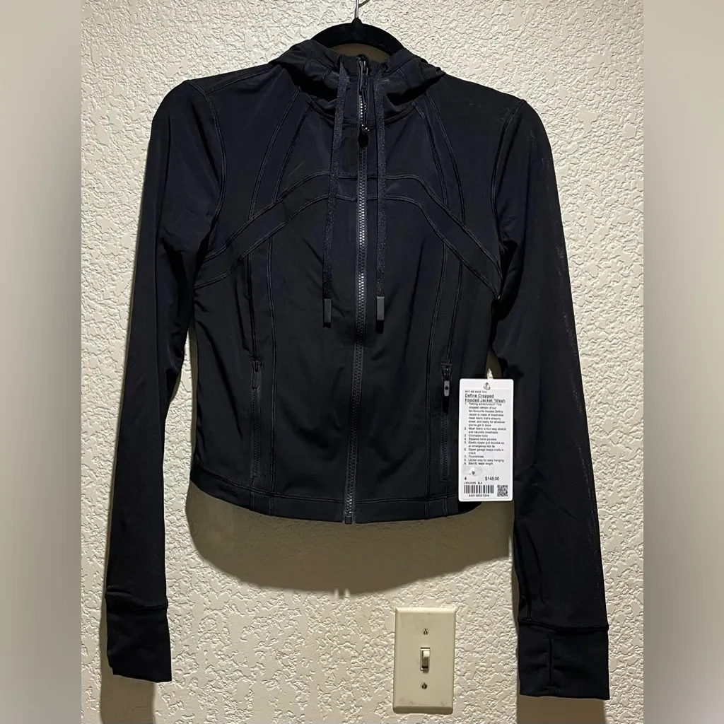 Lululemon NWT Define Cropped Hoodie Mesh Jacket Black Size 4 - Image 8