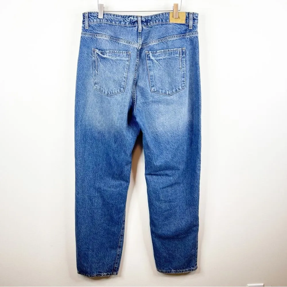 ZARA Exposed Button Fly Relaxed Fit Jeans 10 Blue - Image 2