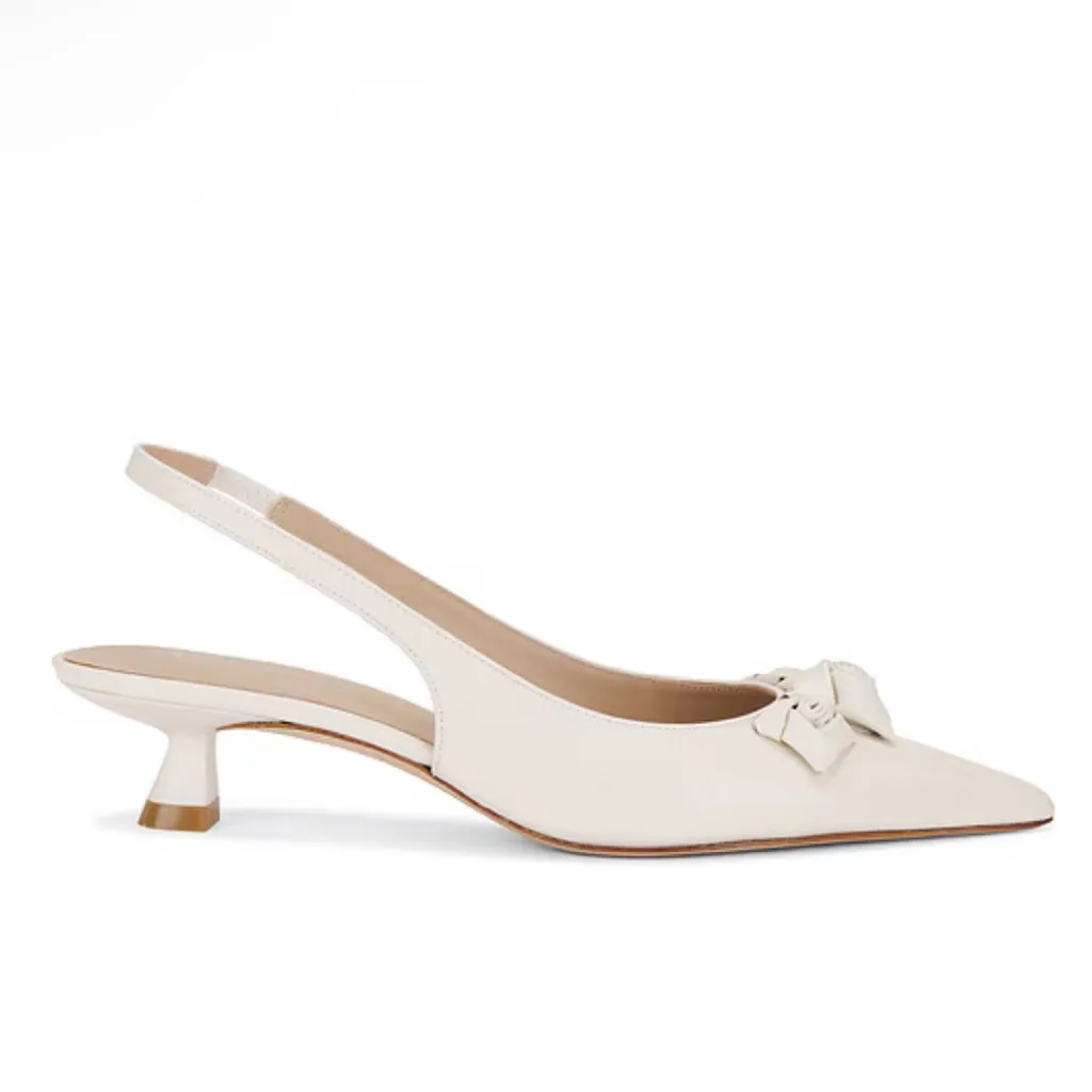 NEW NIB Stuart Weitzman Rosie 35 Appliquéd Pointed Toe Slingback Pumps Cream - Image 3