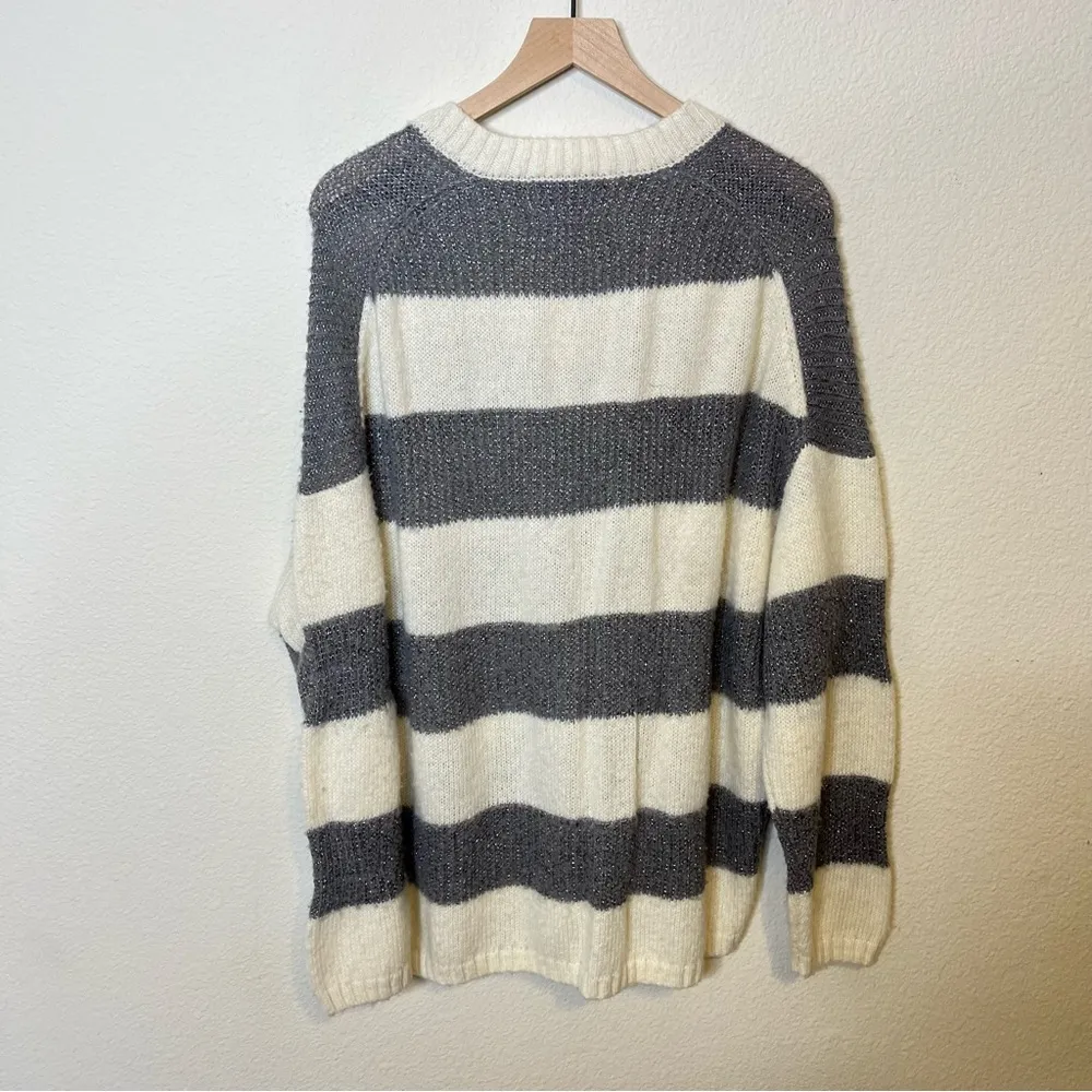 AllSaints Lou Sparkle Jumper Metallic Stripe V Neck Oversized Womens Size S - Image 6
